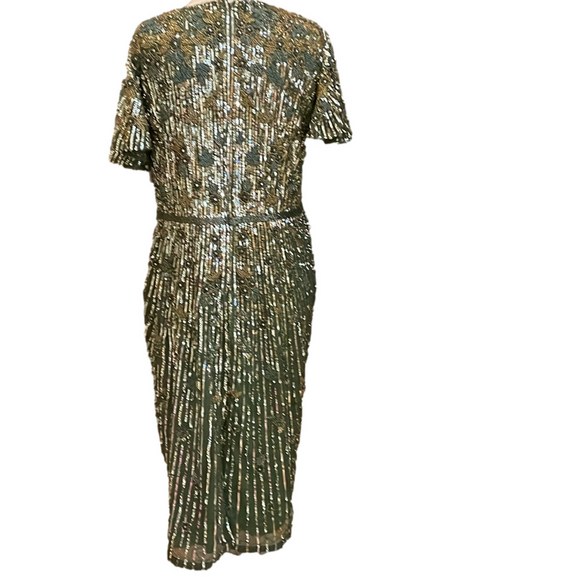 NWT MAC DUGGAL Size 16 Elegant Green Beaded Cocktail Dress - Picture 3 of 9